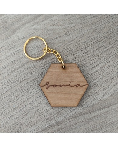Llavero Hexagonal de madera con Nombre Grabado Llavero Hexagonal de madera con Nombre Grabado