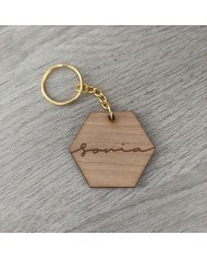 Llavero Hexagonal de madera con Nombre Grabado