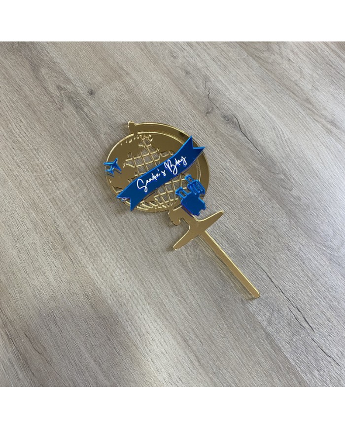 Topper Bola del Mundo con Nombre en Vinilo