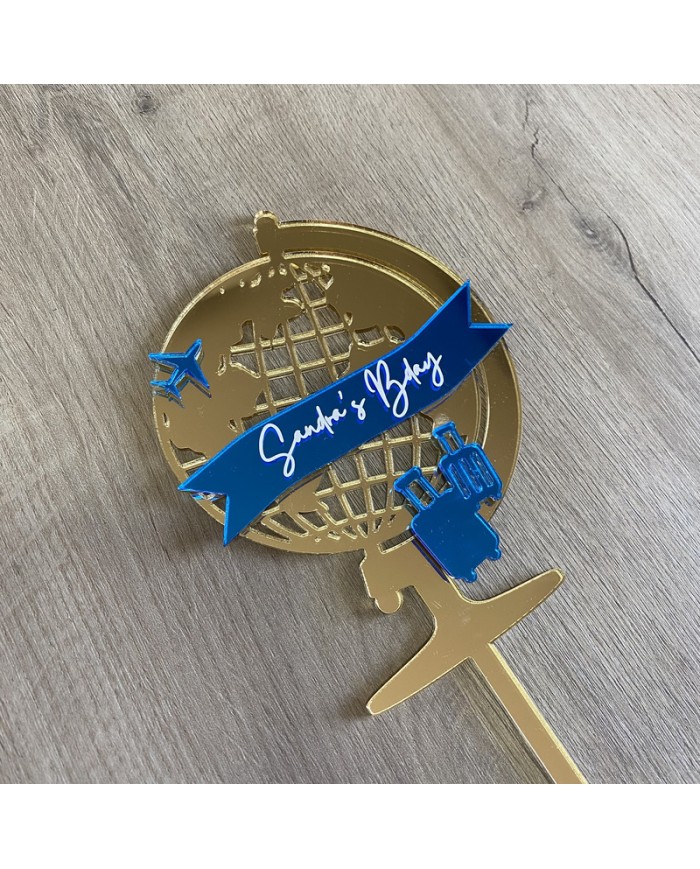 Topper Bola del Mundo con Nombre en Vinilo