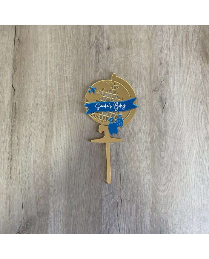 Topper Bola del Mundo con Nombre en Vinilo