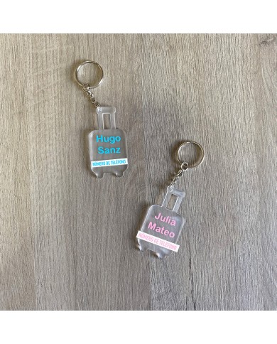 Llavero Maleta con Nombre y Número de Teléfono en Vinilo para Niños