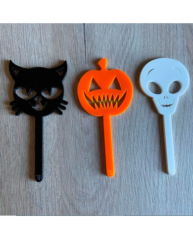 3 Mini Toppers de Gato+Calabaza+Calavera 3 Mini Toppers de Gato+Calabaza+Calavera