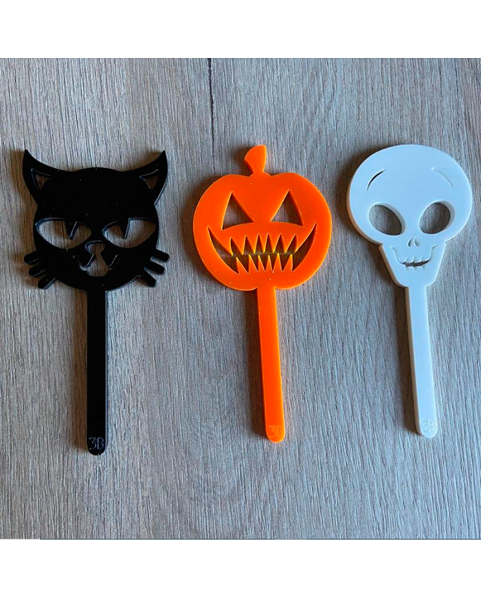 3 Mini Toppers de Gato+Calabaza+Calavera