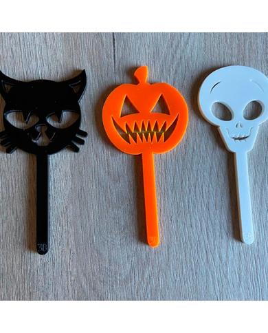 3 Mini Toppers de Gato+Calabaza+Calavera 3 Mini Toppers de Gato+Calabaza+Calavera