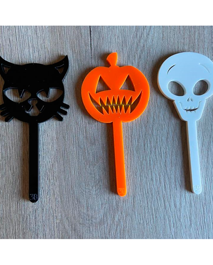 3 Mini Toppers de Gato+Calabaza+Calavera