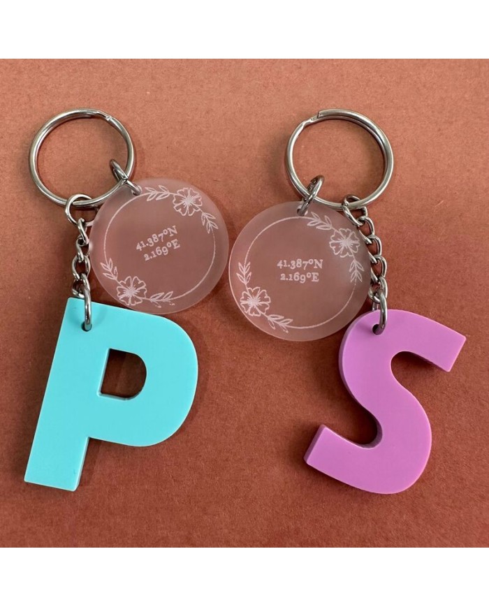 Llavero Inicial con Colgante de Coordenadas