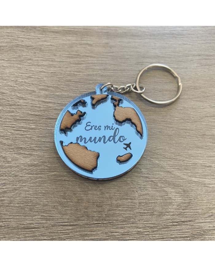 Llavero "Eres mi mundo" con Fecha y Dos Nombres por Detrás