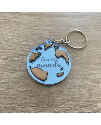 Llavero "Eres mi mundo" con Fecha y Dos Nombres por Detrás