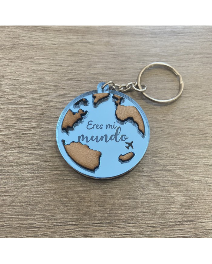 Llavero "Eres mi mundo" con Fecha y Dos Nombres por Detrás