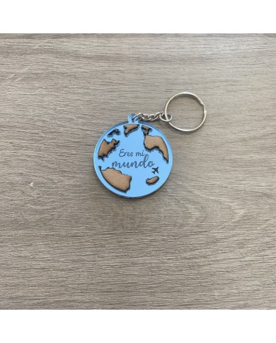 Llavero "Eres mi mundo" con Fecha y Dos Nombres por Detrás