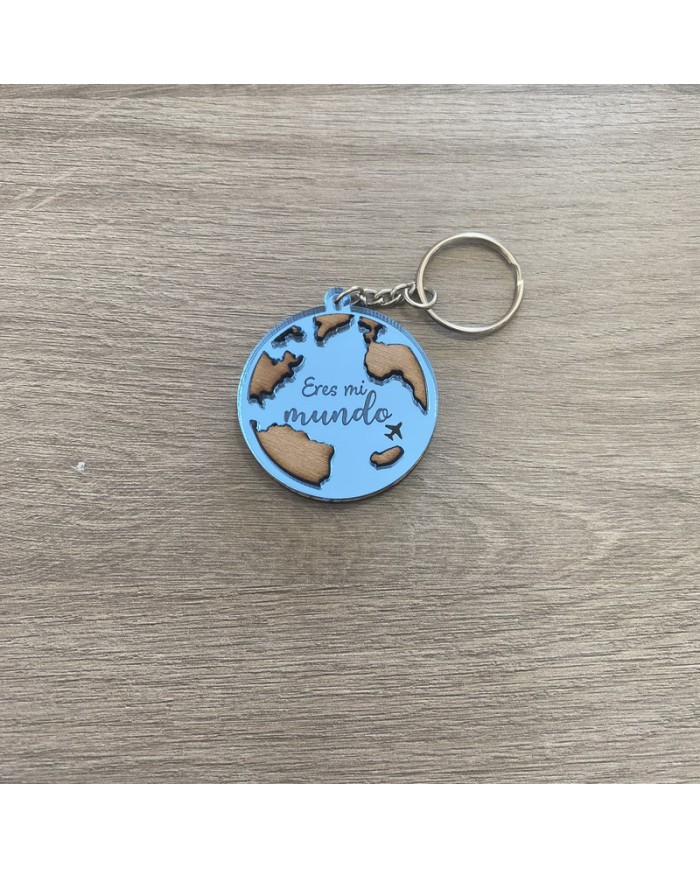 Llavero "Eres mi mundo" con Fecha y Dos Nombres por Detrás