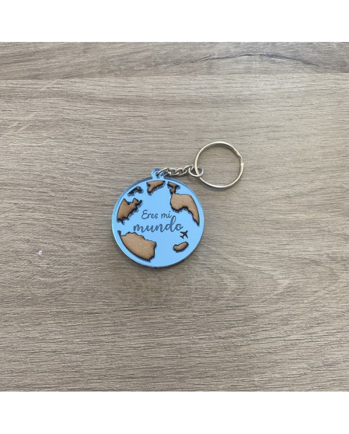 Llavero "Eres mi mundo" con Fecha y Dos Nombres por Detrás