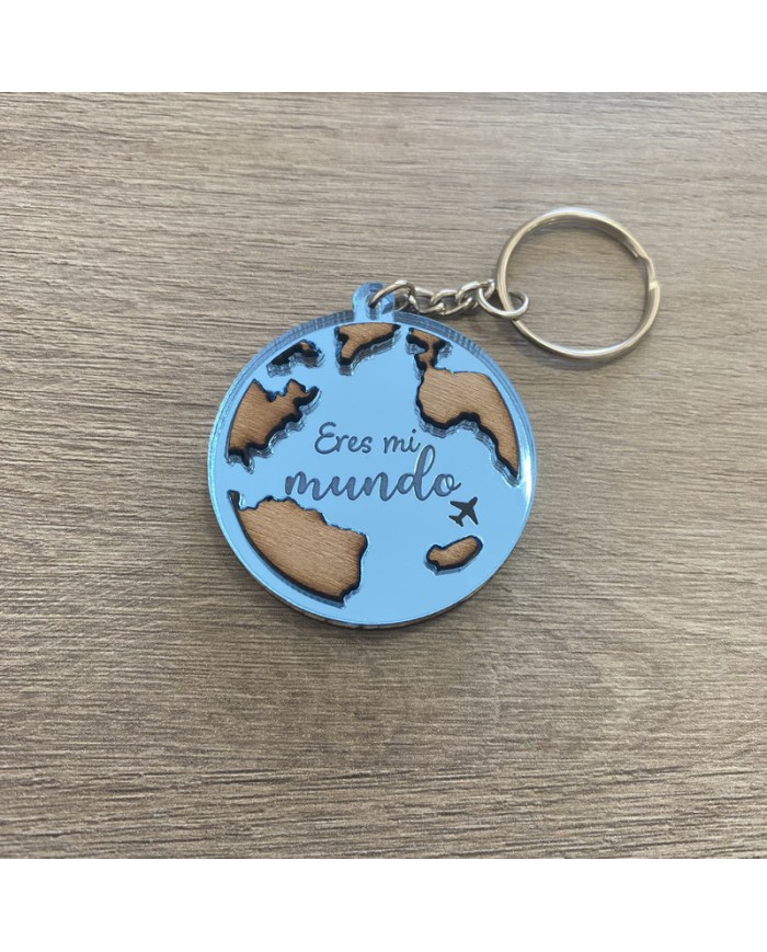 Llavero "Eres mi mundo" con Fecha y Dos Nombres por Detrás