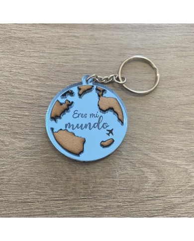 Llavero "Eres mi mundo" con Fecha y Dos Nombres por Detrás