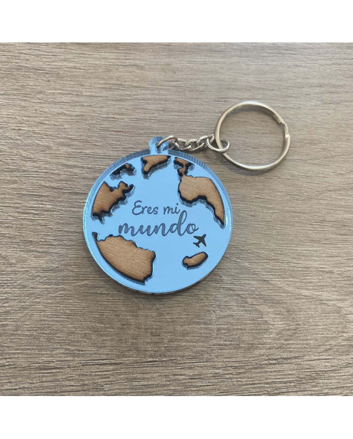 Llavero "Eres mi mundo" con Fecha y Dos Nombres por Detrás