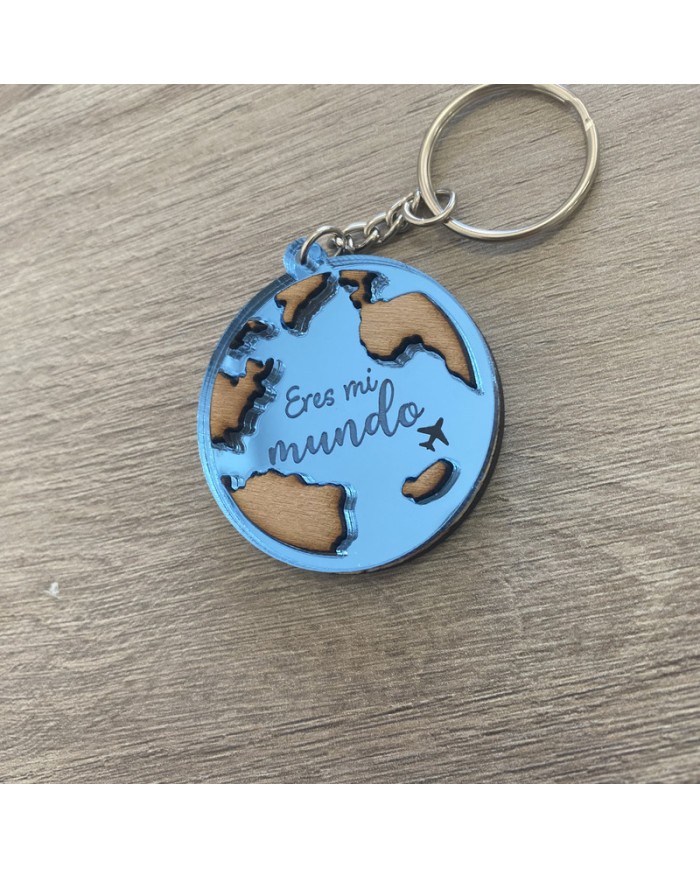 Llavero "Eres mi mundo" con Fecha y Dos Nombres por Detrás