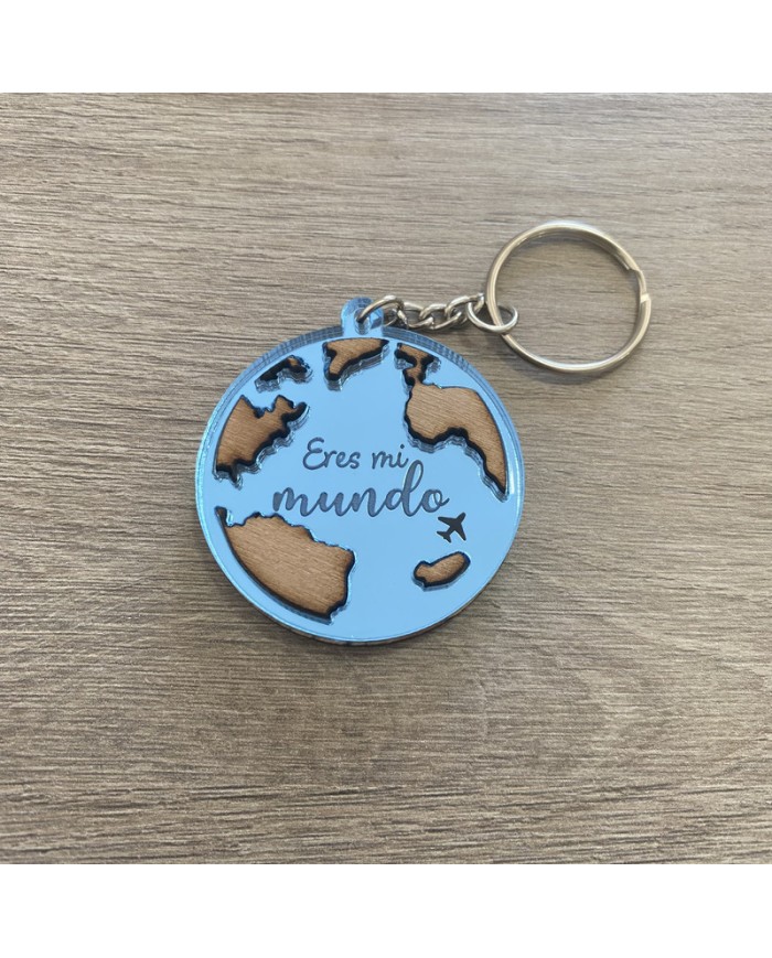 Llavero "Eres mi mundo" con Fecha y Dos Nombres por Detrás