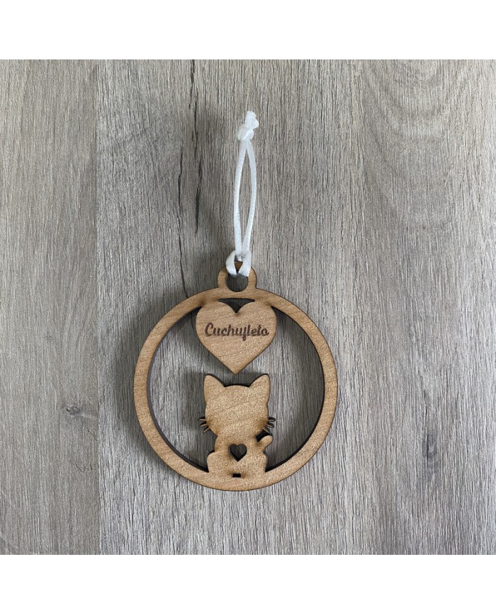 Bola de Navidad Gato con Nombre y Corazón