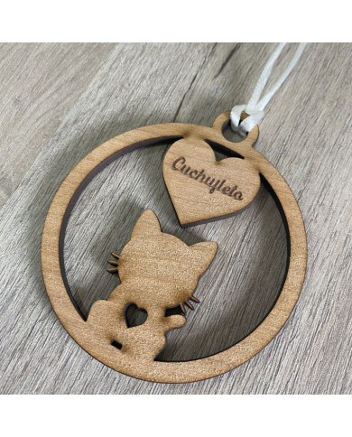 Bola de Navidad Gato con Nombre y Corazón