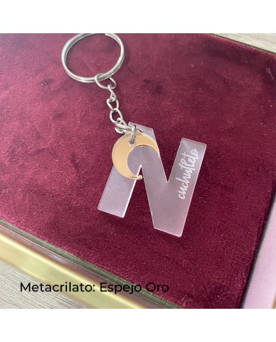 Llavero Inicial con Nombre y Colgante de Luna