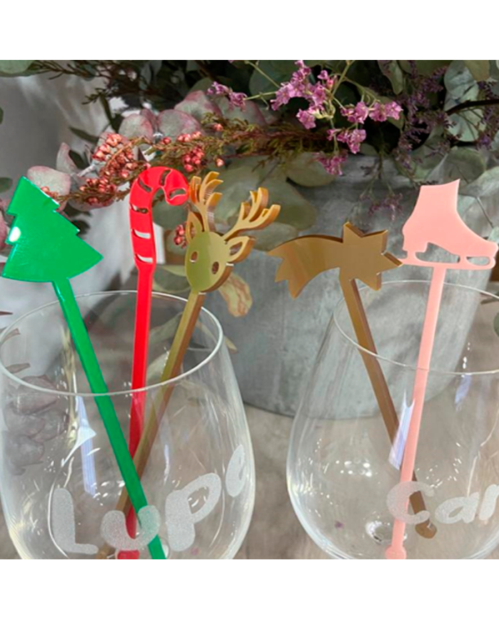 Pack de 5 Agitadores (Árbol + Bastón + Reno + Estrella + Patín)