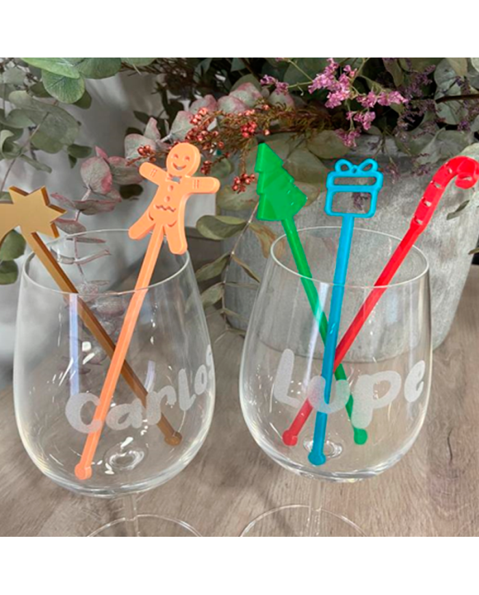 Pack de 5 Agitadores (Estrella + Galleta + Árbol + Regalo + Bastón)