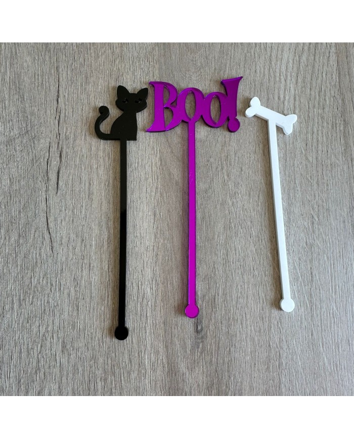 Pack Agitadores Halloween Gato, Boo! y Hueso