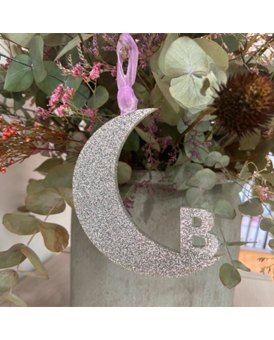 Adorno de Navidad con Forma de Luna con Inicial Adorno de Navidad con Forma de Luna con Inicial