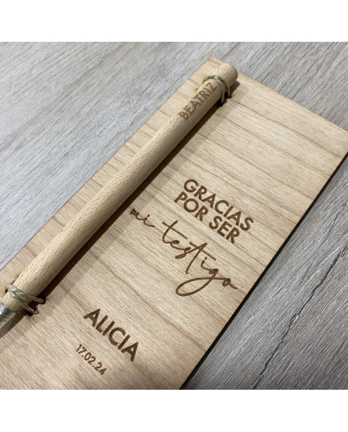 Placa "Gracias por ser mi testigo" con Boli Personalizado con Nombre