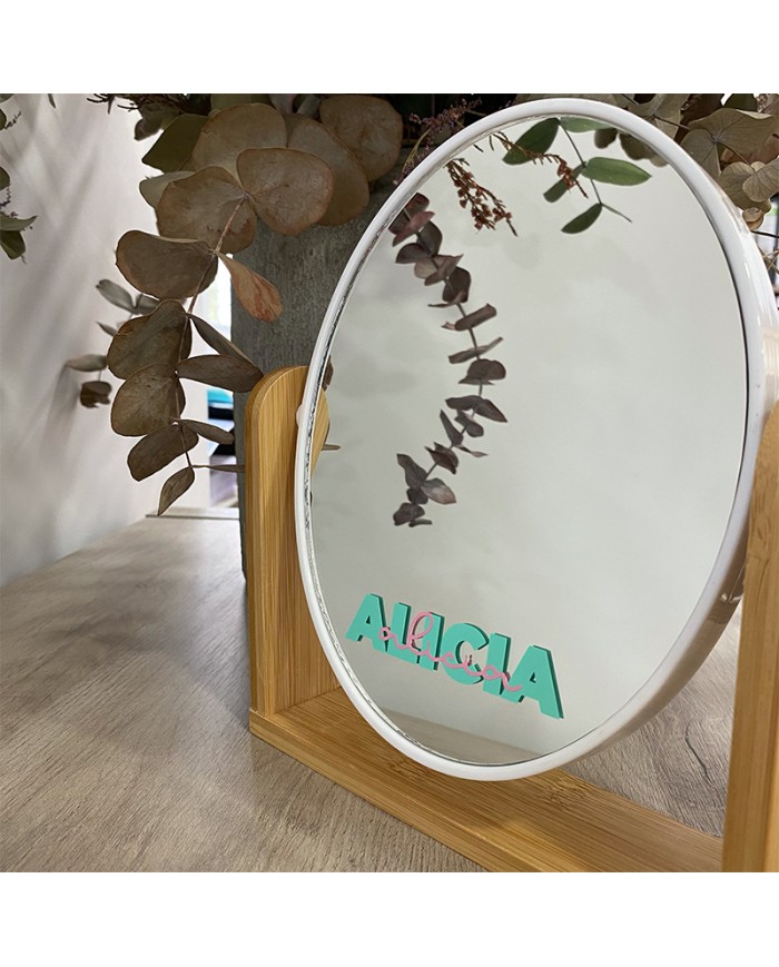 Espejo Tocador con Nombre en Vinilo