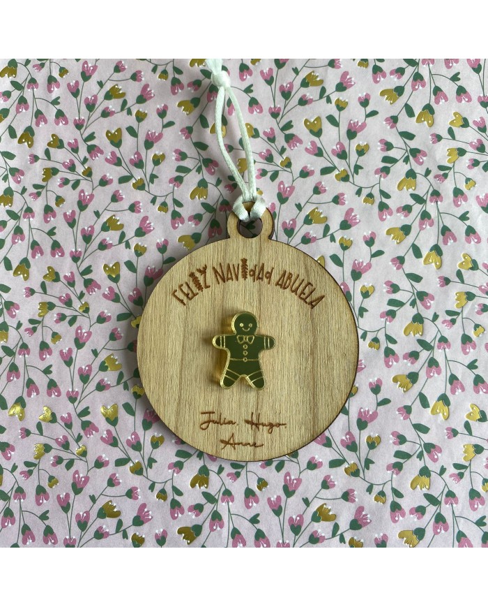 Bola Feliz Navidad con Muñeco de Galleta de Jengibre y Nombres