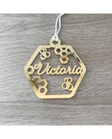 Adorno de Navidad en Forma de Panal de Abejas Personalizado con Nombre Troquelado Adorno de Navidad en Forma de Panal de Abejas Personalizado con Nombre Troquelado