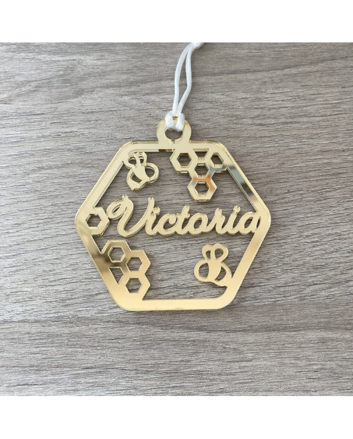 Adorno de Navidad en Forma de Panal de Abejas Personalizado con Nombre Troquelado