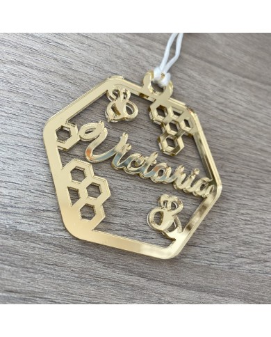 Adorno de Navidad en Forma de Panal de Abejas Personalizado con Nombre Troquelado