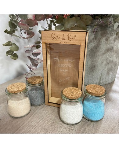 Hucha personalizada para Ritual de la Arena en Bodas "Aquí empieza nuestro viaje"