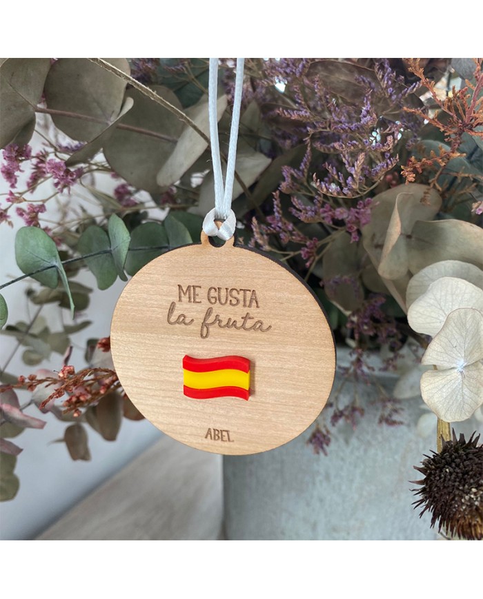 Bola "Me gusta la fruta" con Bandera de España Personalizada con Nombre Bola "Me gusta la fruta" con Bandera de España Personalizada con Nombre