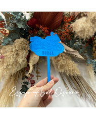 Topper Moto con Nombre Grabado en Metacrilato Espejo