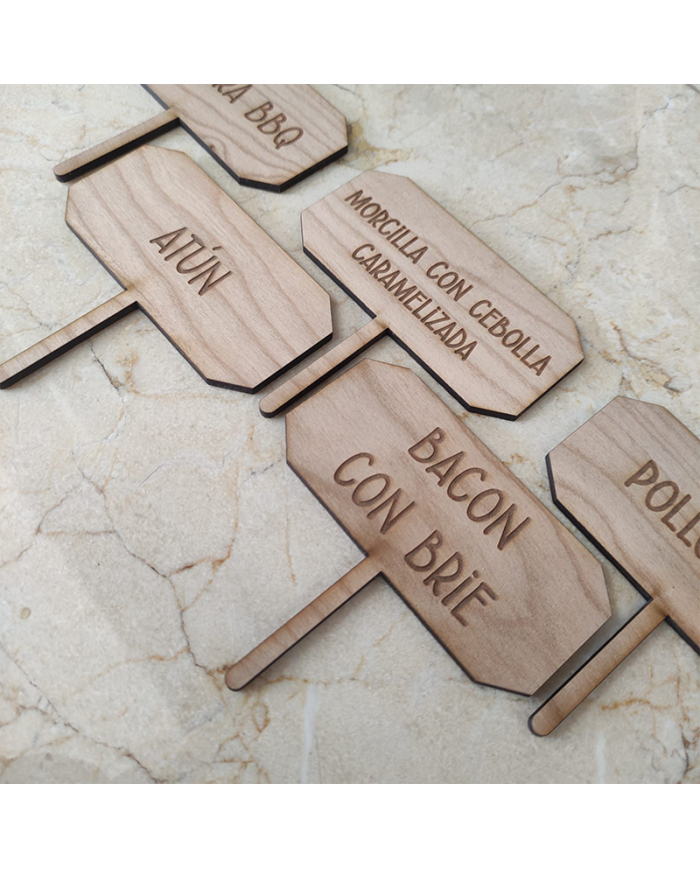 Pack 5 Carteles de Madera Identificadores de Comida