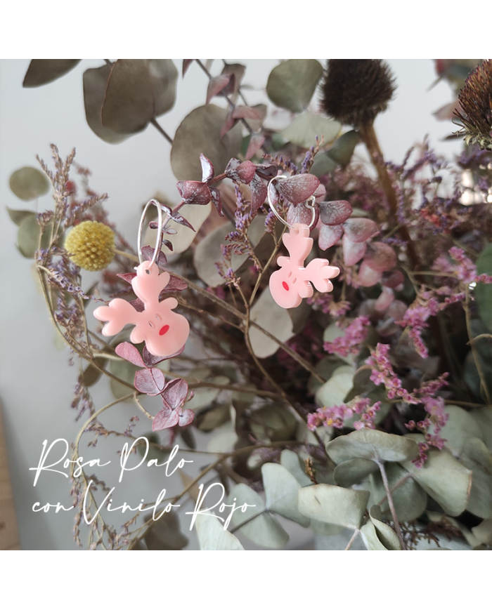 Pendientes Navideños de Renos Rosas con Nariz Roja