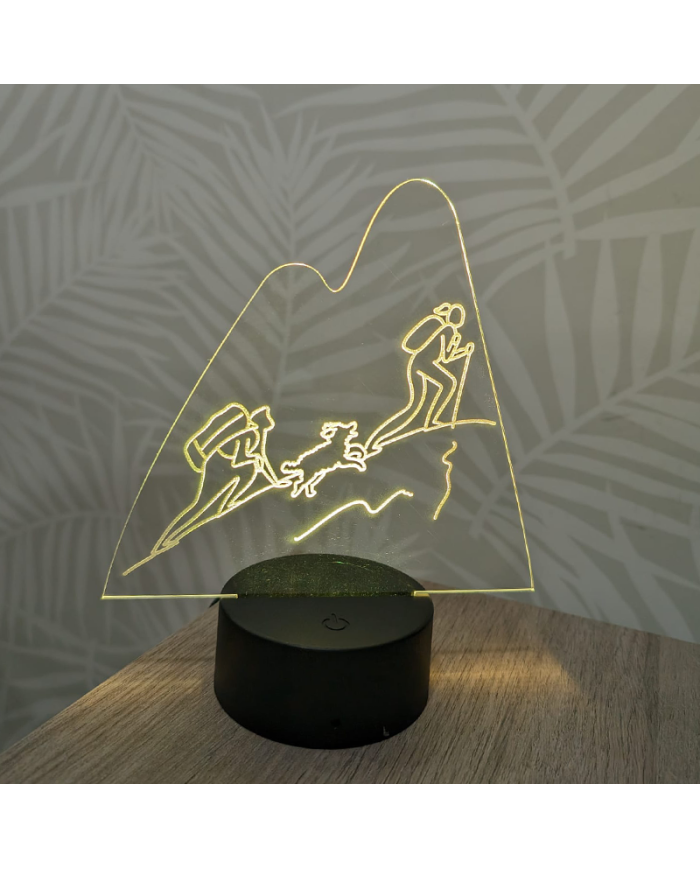 Lámpara Montaña con Pareja y Perro con Base de Led de Colores