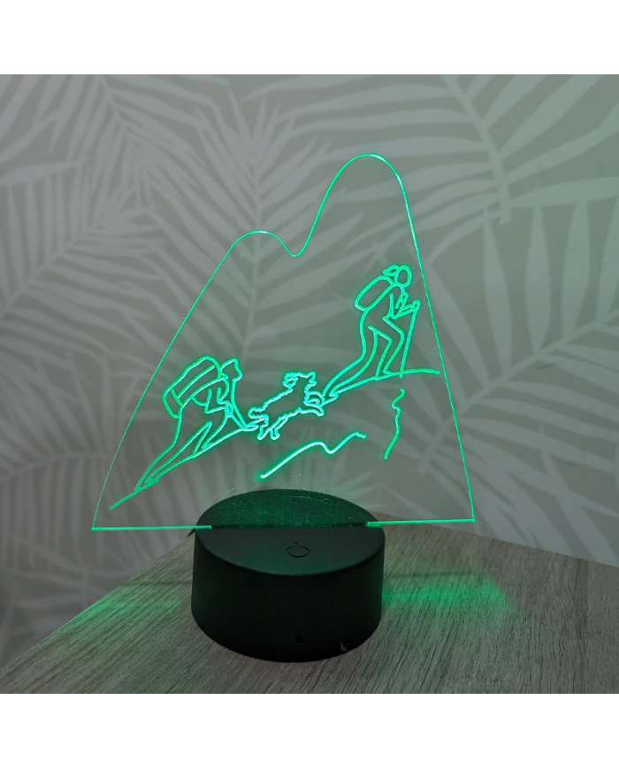 Lámpara Montaña con Pareja y Perro con Base de Led de Colores