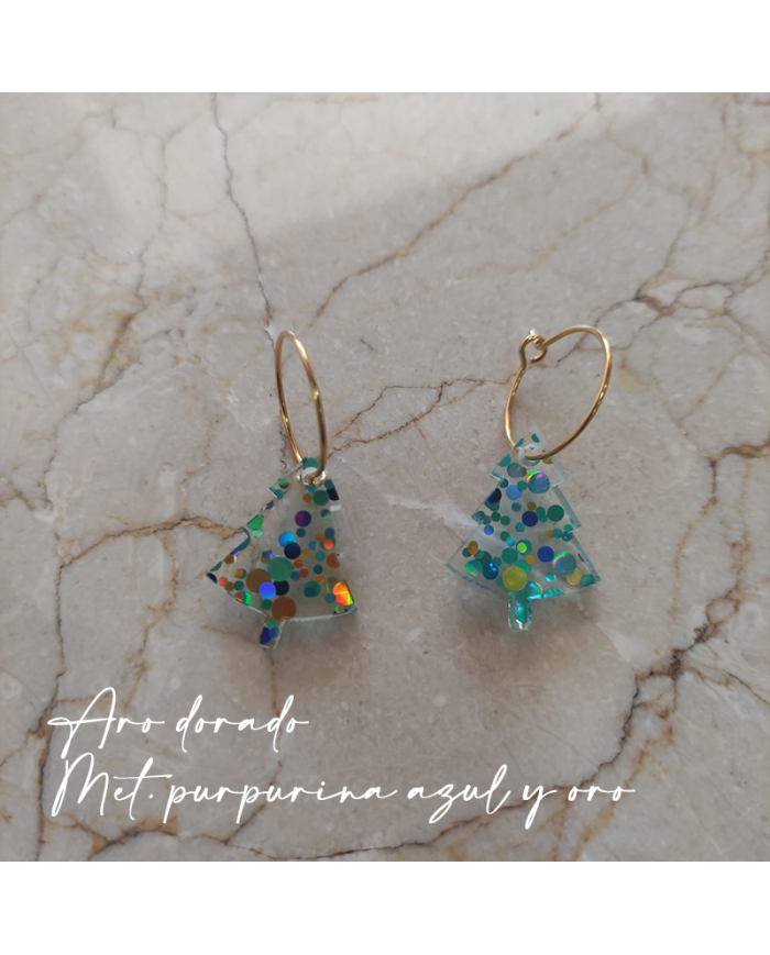 Pendientes de Árboles de Purpurina con Aro Bañado en Oro o Plata