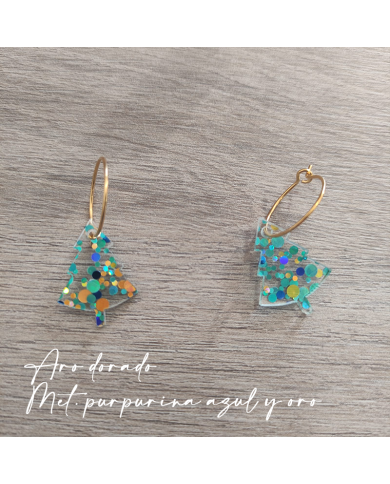 Pendientes de Árboles de Purpurina con Aro Bañado en Oro o Plata