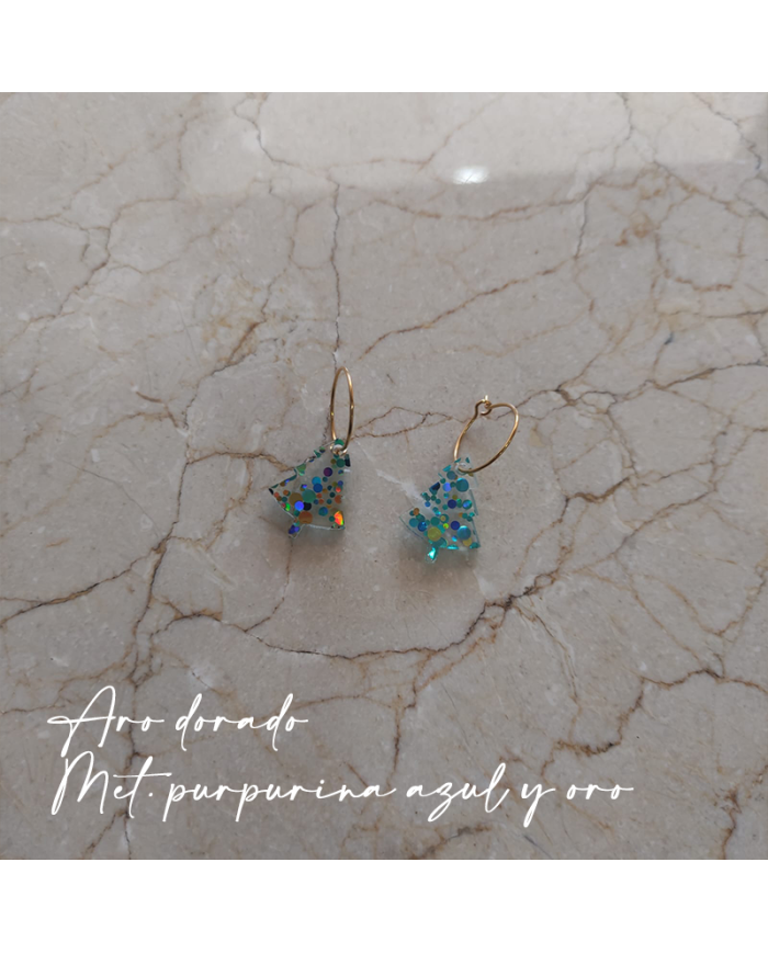 Pendientes de Árboles de Purpurina con Aro Bañado en Oro o Plata