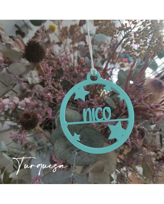 Bola de Navidad Redonda con Estrellas y Nombre Bola de Navidad Redonda con Estrellas y Nombre