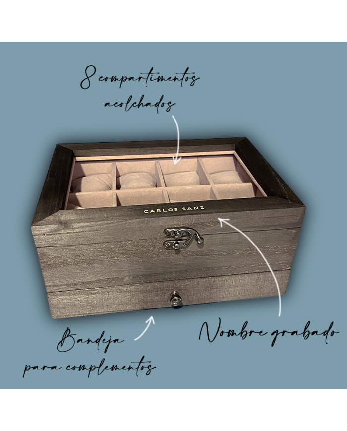 Joyero para 8 Relojes con Nombre y Apellido Grabado