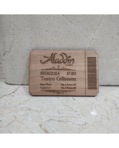 Entradas para Teatro con Fecha y Asiento Personalizadas con Nombre en Madera Grabada Entradas para Teatro con Fecha y Asiento Personalizadas con Nombre en Madera Grabada