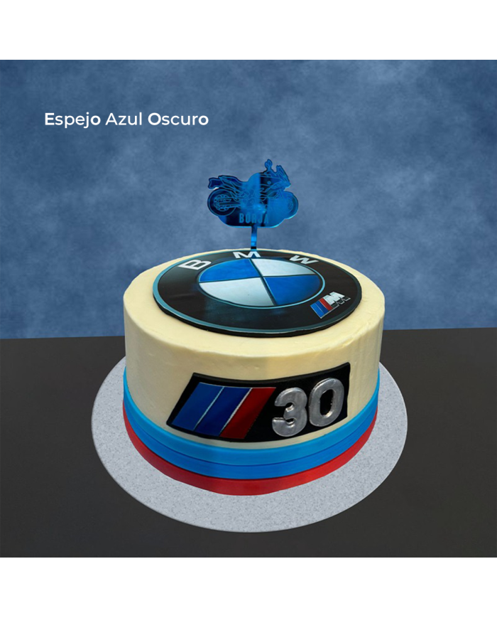 Topper Moto con Nombre Grabado en Metacrilato Espejo