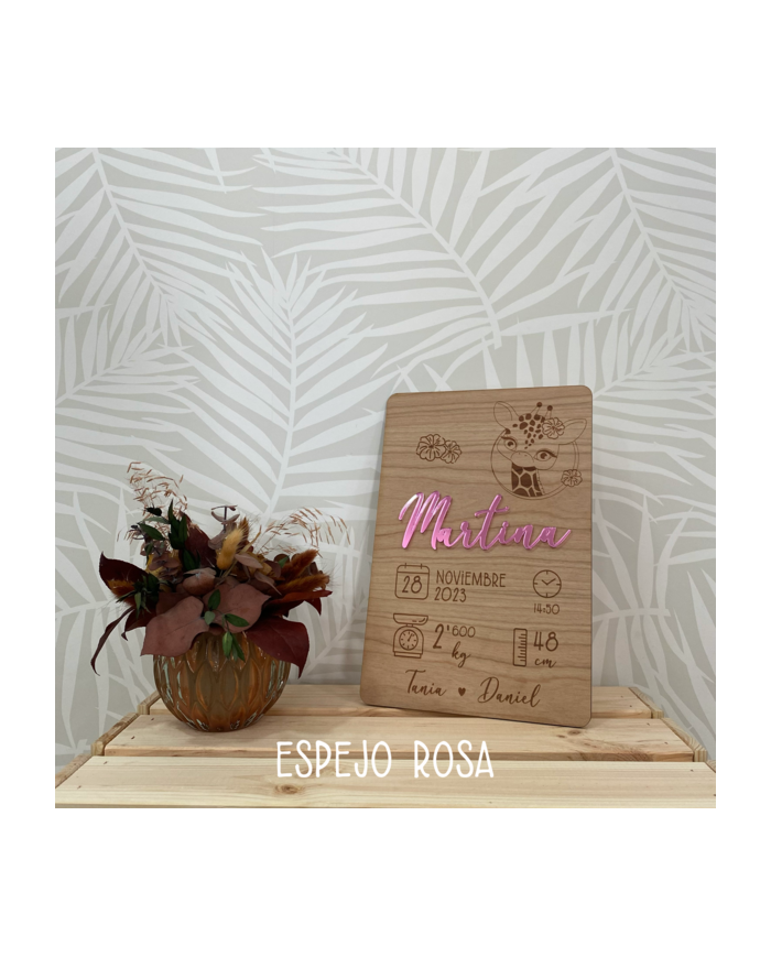 Cartel Personalizado con Nombre y Datos de Recién Nacido con Ilustración de Jirafa